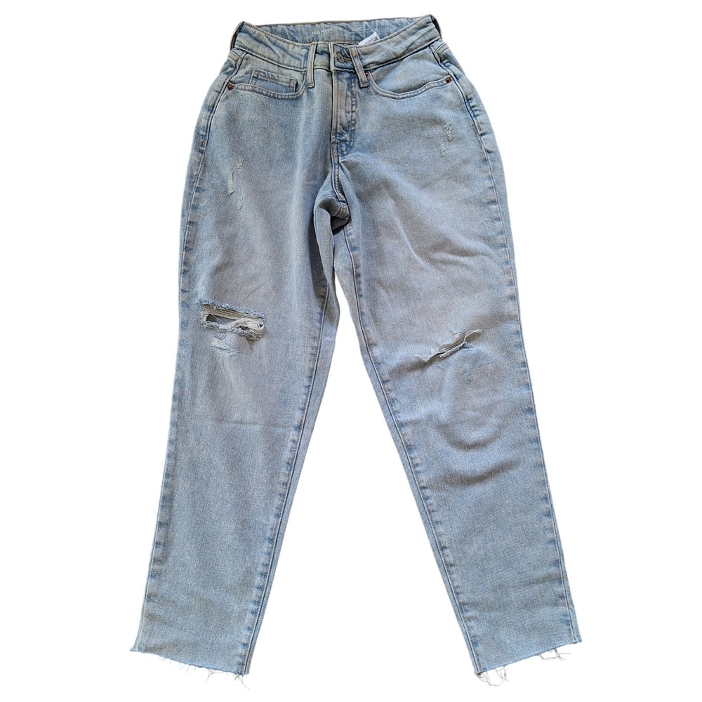 Old‎ Navy O.G. Curvy Straight Lightwash Raw Hem Holes Distressed Jeans High Rise